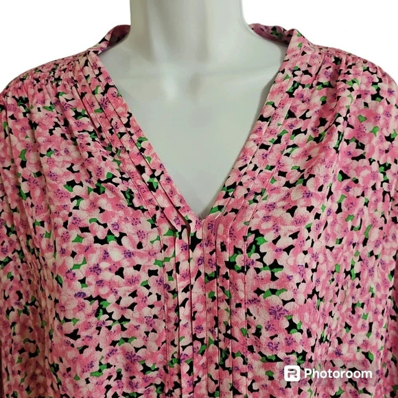 For The Republic M Pink Floral Boho Peasant Blouse Elastic Waist Coquette Top - Picture 3 of 7